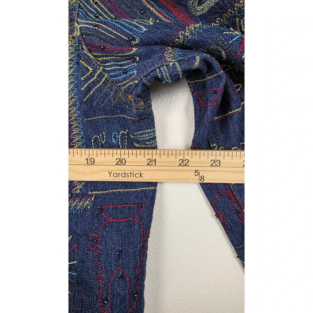 Chicos Design Jean Jacket Womens Sz 2 Blue Embroidered Beaded Denim Tribal Boho‎